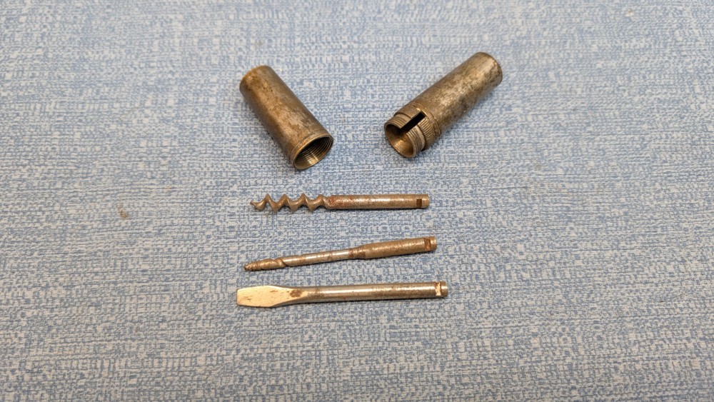 Plated Brass Barrel Capsule Handle MultiTool Screwdriver Corkscrew Drill Vintage