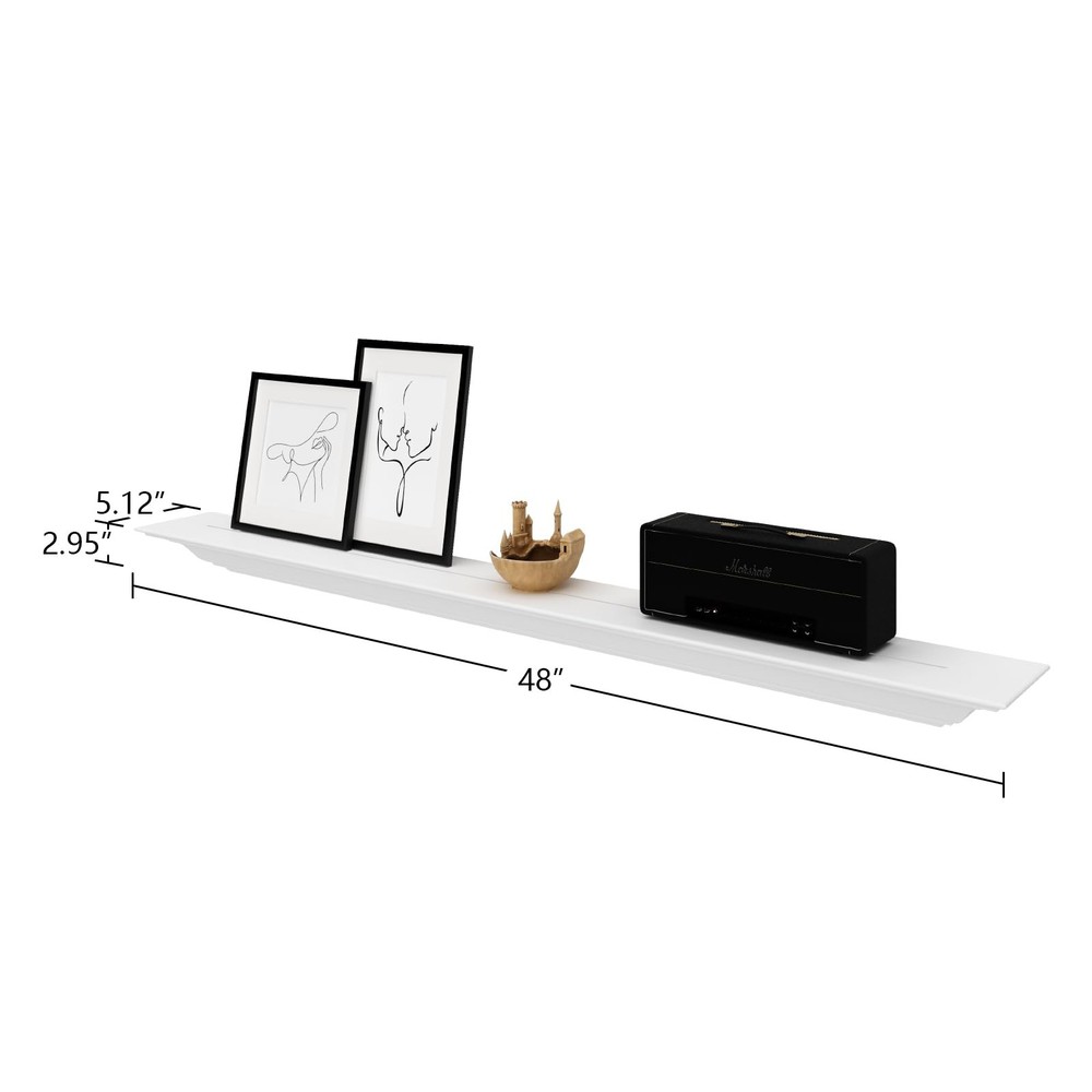 Solid Wood White Floating Shelves Wall Mounted, Molding Floating Wall Display...