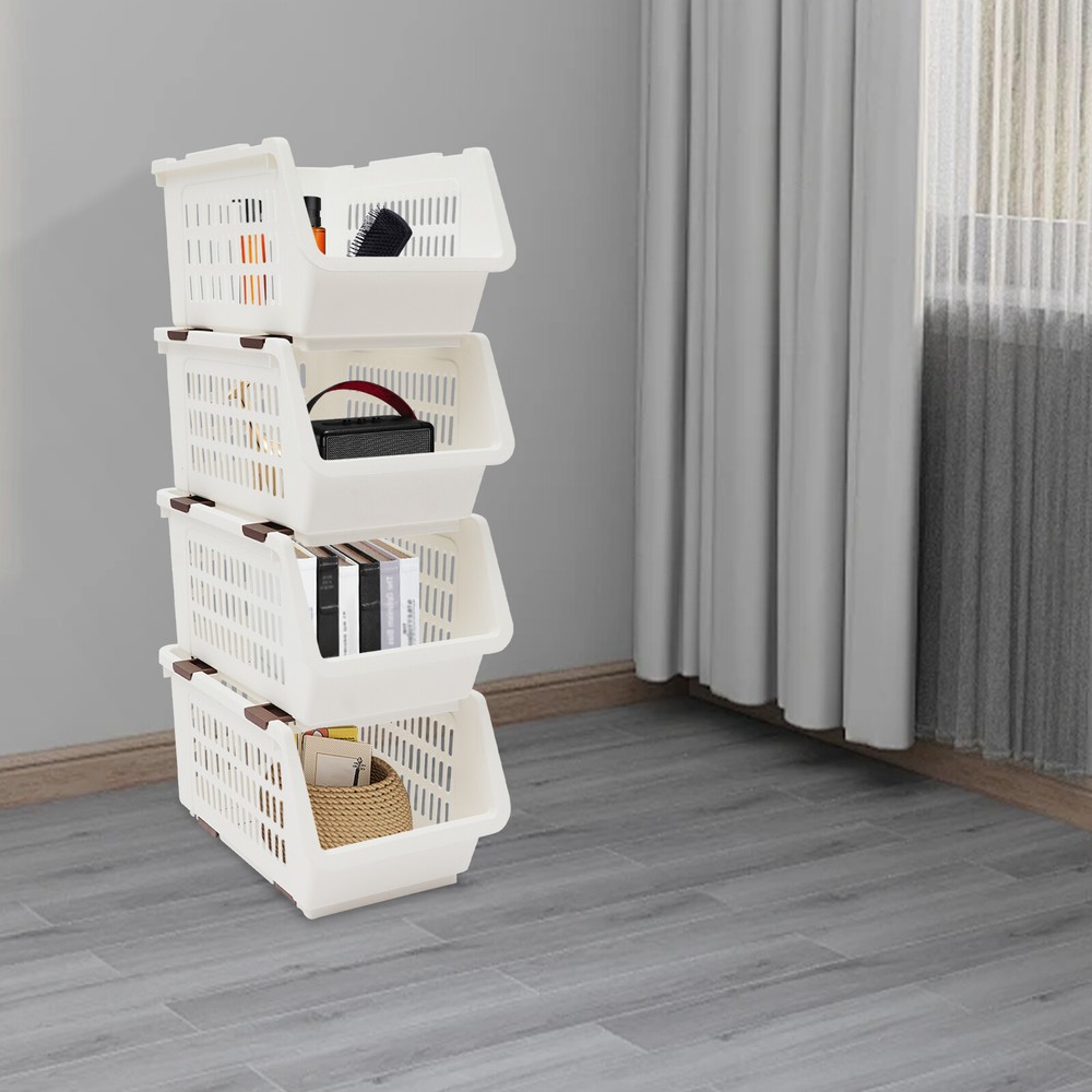 4-Piece Stackable Storage Baskets Set for Organizing