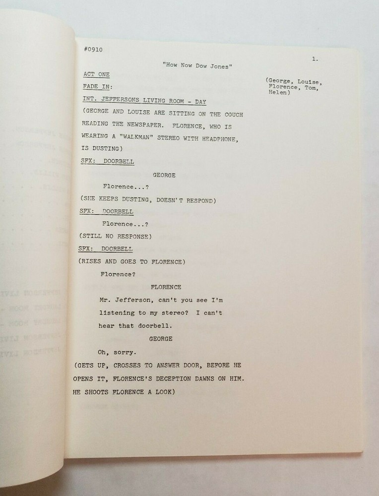 THE JEFFERSONS / Peter Casey 1982 TV Script, "How Now Dow Jones"