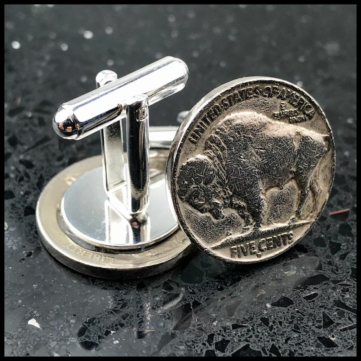 New Pair Cufflinks w/ Vintage Buffalo Nickels Authentic 5 Cent American Coins