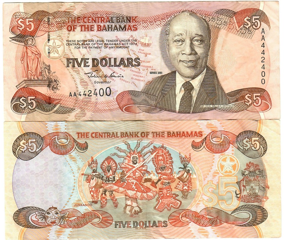 Bahamas 5 Dollars 2001 VF "Francis"