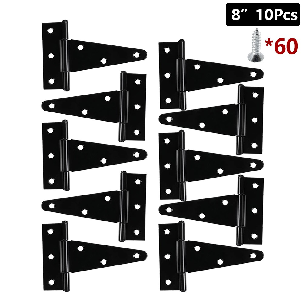 10-Pack 8" Heavy Duty T-Strap Gate Hinges, Shed & Barn Door Hardware