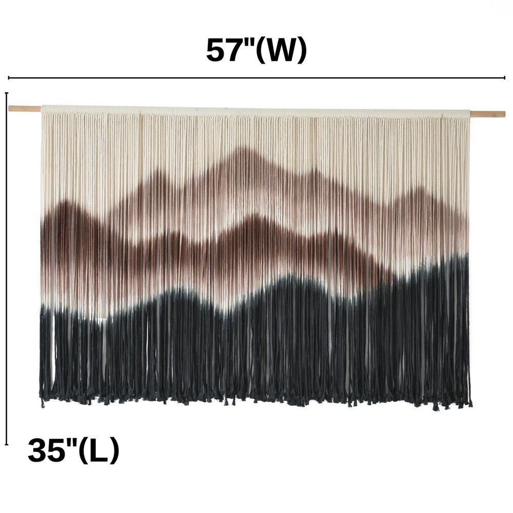 Macrame Wall Hanging 57" W x 35" L Brown Mountain Dip-Dyed Macrame Wall Decor...