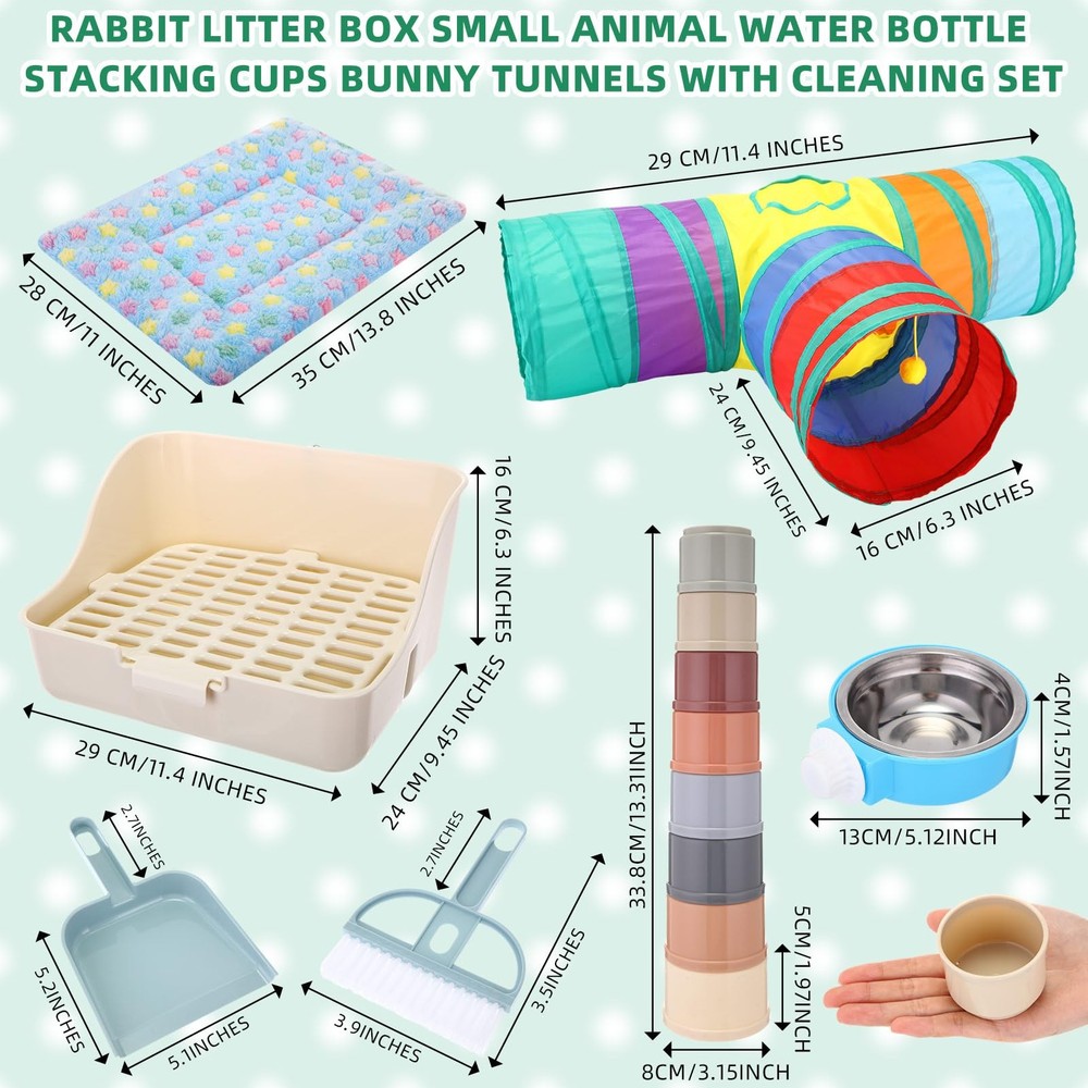 34 Pcs Rabbit Starter Kit Rabbit Litter Box Small Animal Water Bottle Stackin...