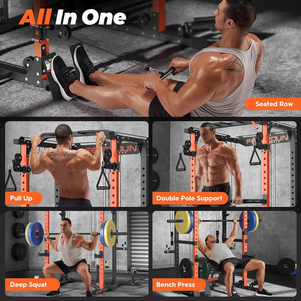 FLA01 Multi-Function Power Cage Squat Rack & Cable Crossover - 10-in-1 Home Gym