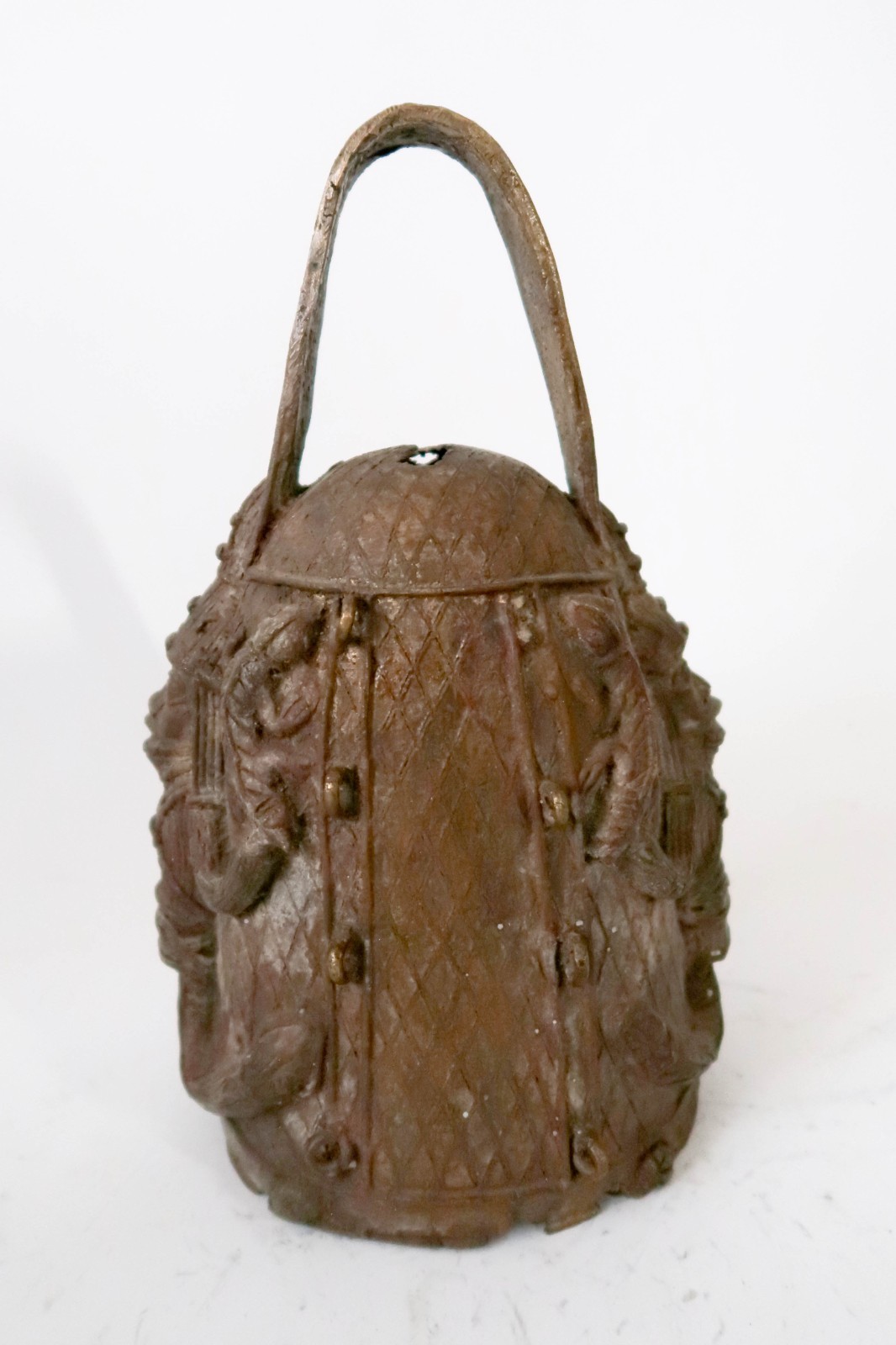 Vintage BENIN Bronze 11" Altar Bell Sculpture African Art Nigeria