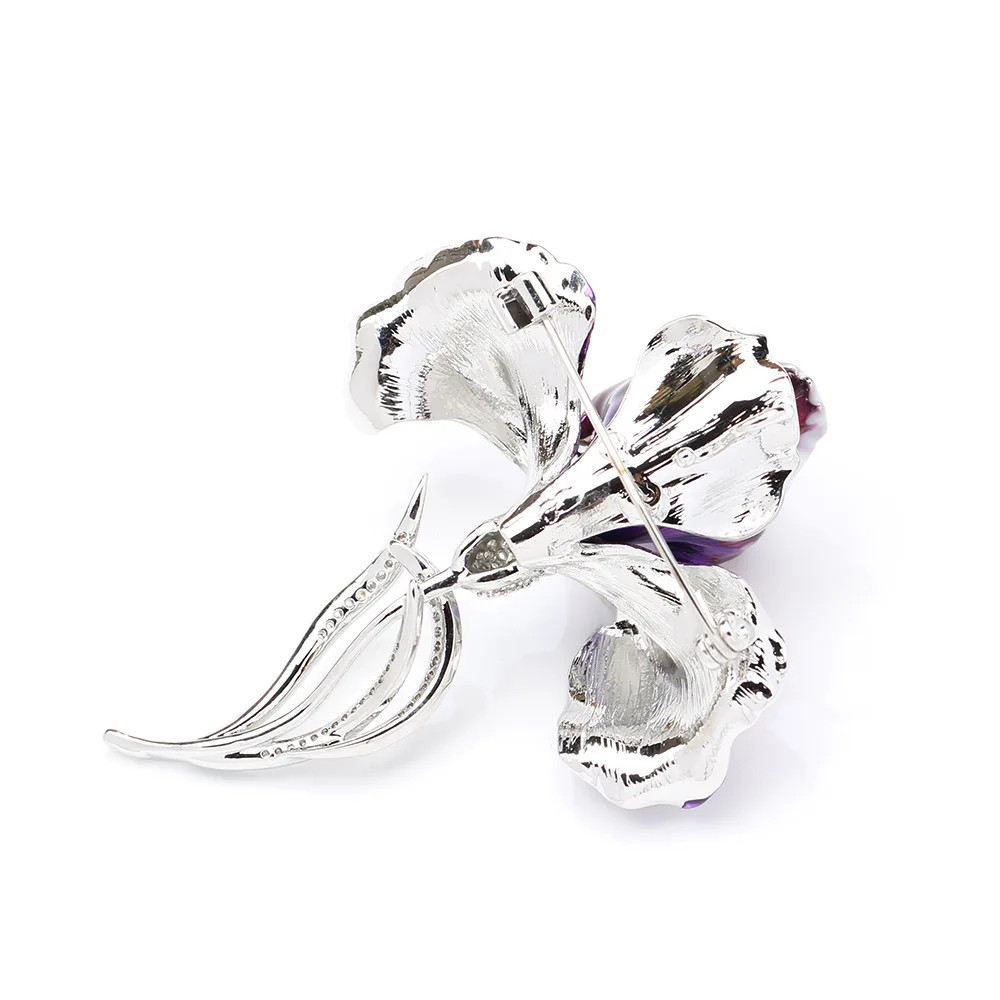 Vintage Purple Gradient Iris Brooch Elegant High-end Bouquet Pin Crystal Corsage