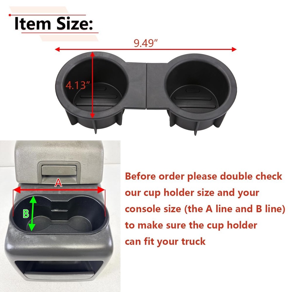Cup Holder Insert Compatible with Ford F150 with Flow Through Console 2004-20...