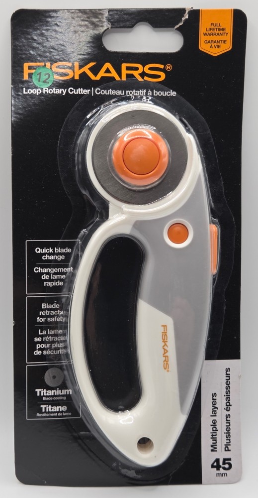 Fiskars 45mm Titanium Softgrip Loop Rotary Cutter, Retractable Blade, Ergonomic