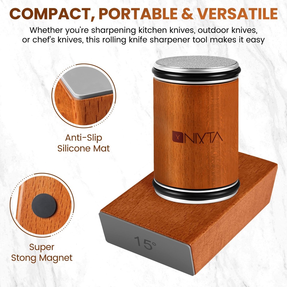 Rolling Knife Sharpener Kit – 3-Stage Manual Knife Sharpener for Kitchen, Che...