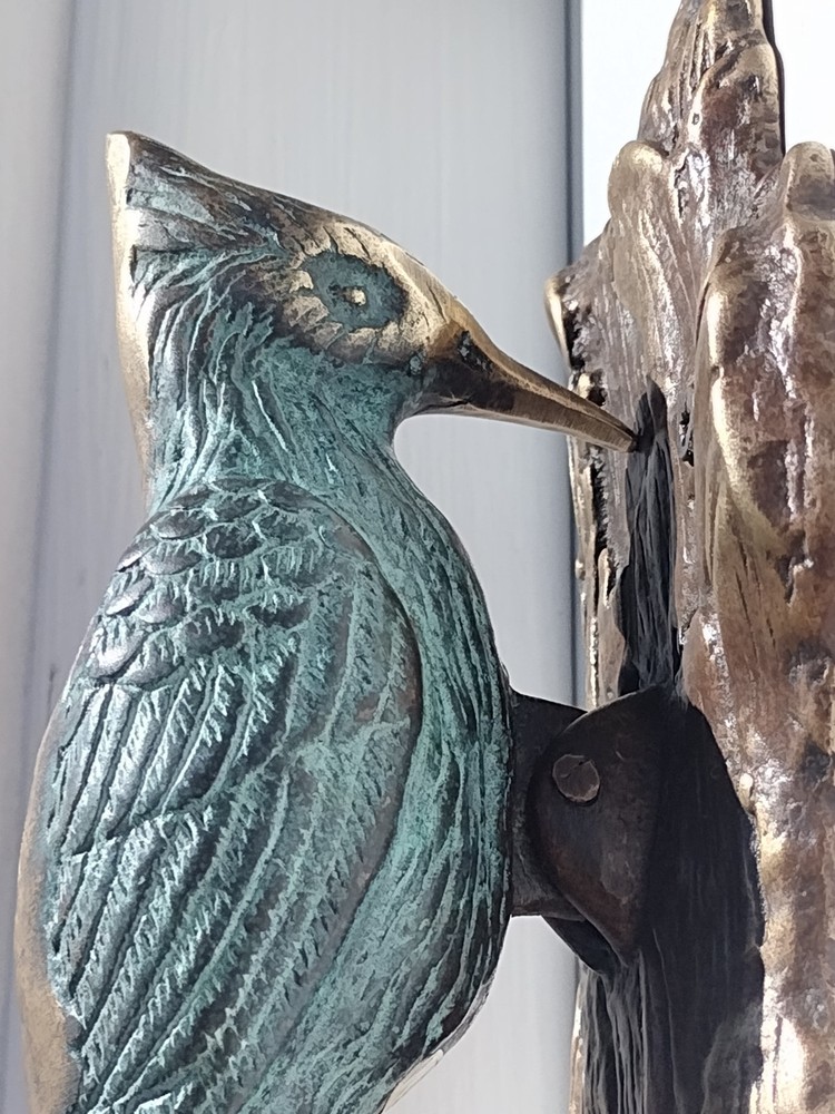 🚪✊VINTAGE SOLID BRASS bird DOOR KNOCKER PULL CHAIN sparrow WOODPECKER bell ring