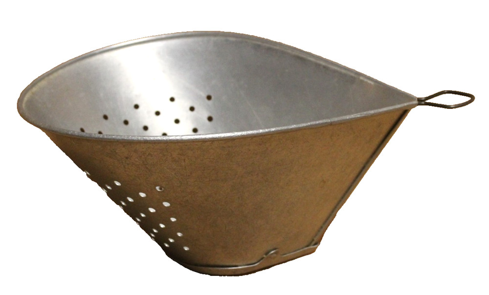 Vintage Teardrop Colander Sieve Strainer Hanging Loop Riveted Base MCM