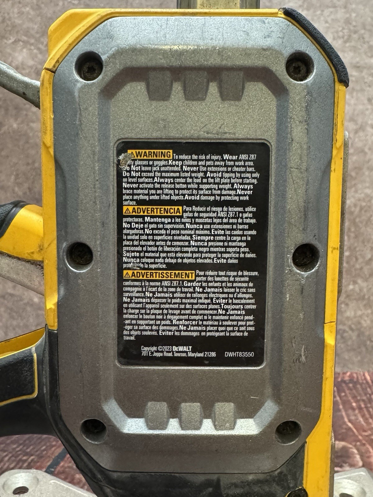 Dewalt DWHT83550 Tough Series 340lb Construction Jack