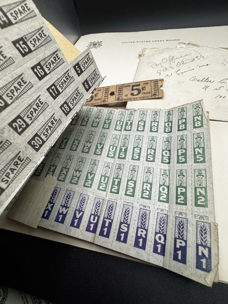 WWII Ephemera Bundle - War Ration Stamps Coast Guard Paper Navy Yard