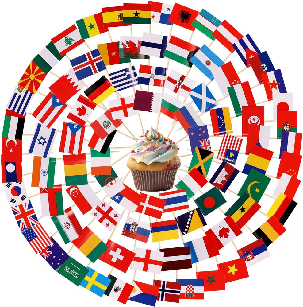 200Pcs Mini Countries Toothpick Flags, Mini Flags on Sticks with 100 Different N