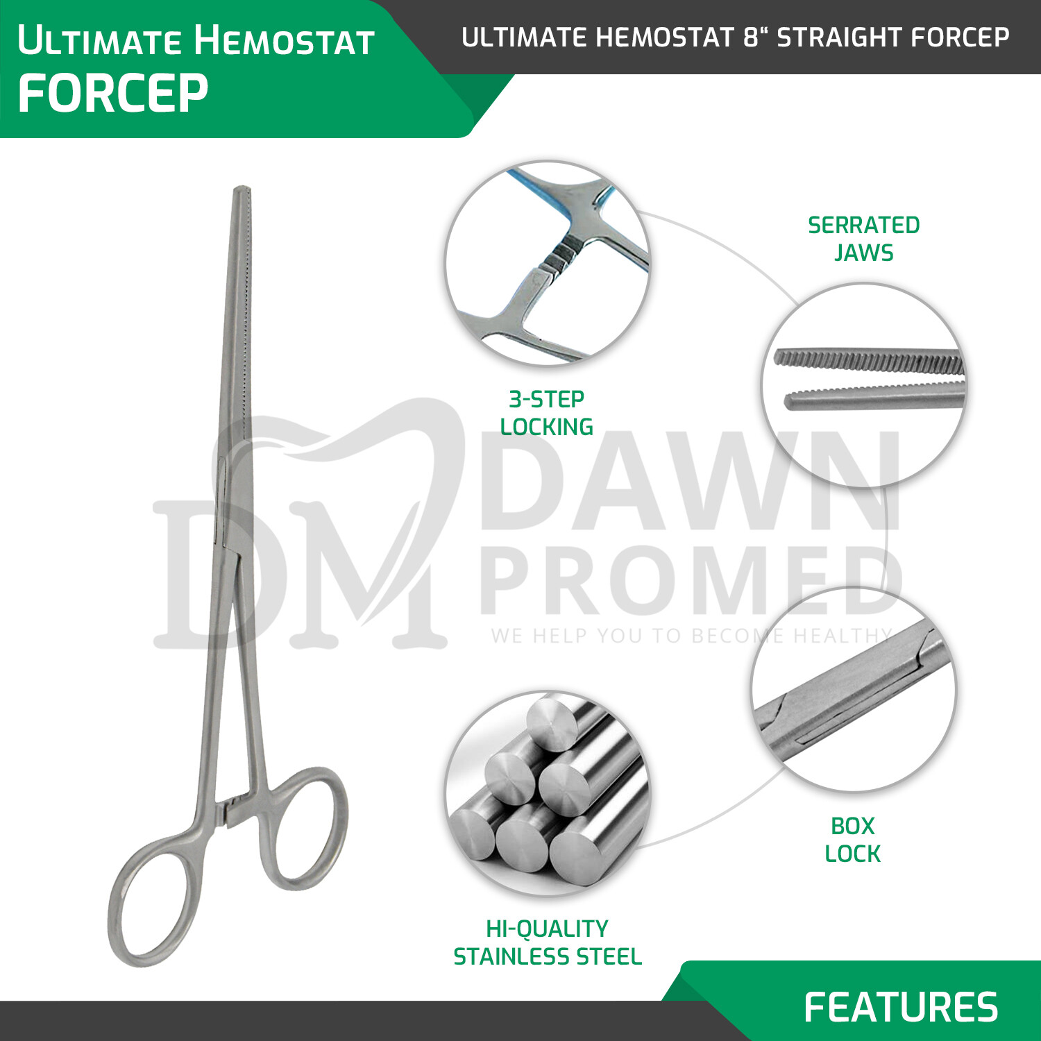 2pc Set 8" Straight & Curved Hemostat Forceps Locking Clamps Set German Grade