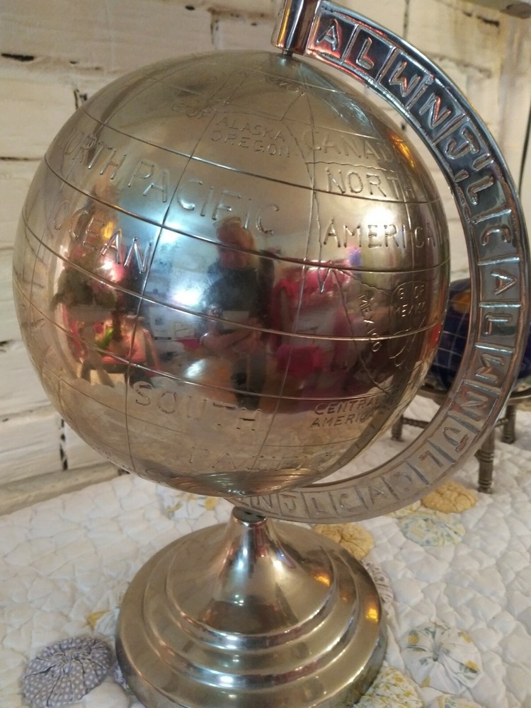 Decorative Metal Silver Desk Globe Large