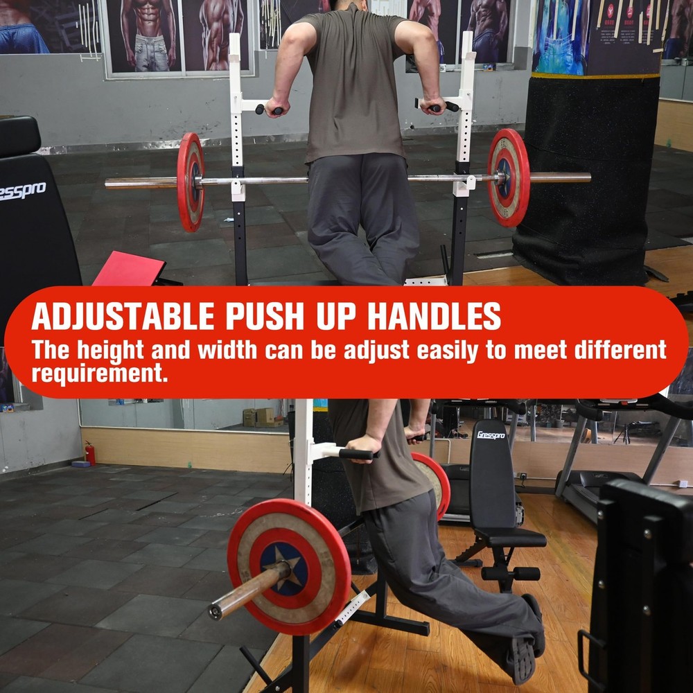 Barbell Rack Stand with Dip Bar Attachment - Multifunctional Adjustable Squat...