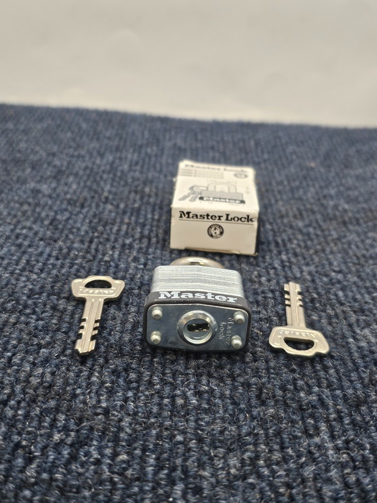 (QTY 4) Master Lock Padlock Rectangular Silver Steel 1-1/8"H W/ Keys