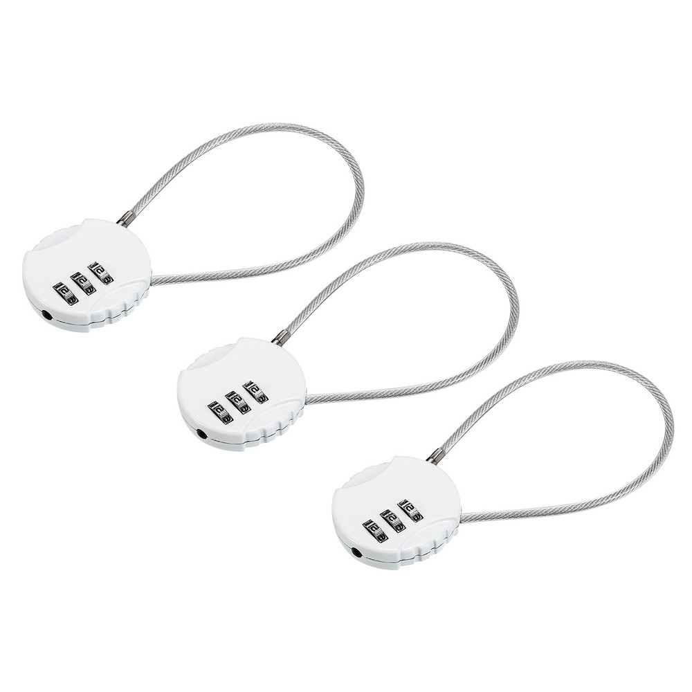 3Pc Small Combination Locks, 3 Digit Baggage Padlocks(White, 7.8-Inch)