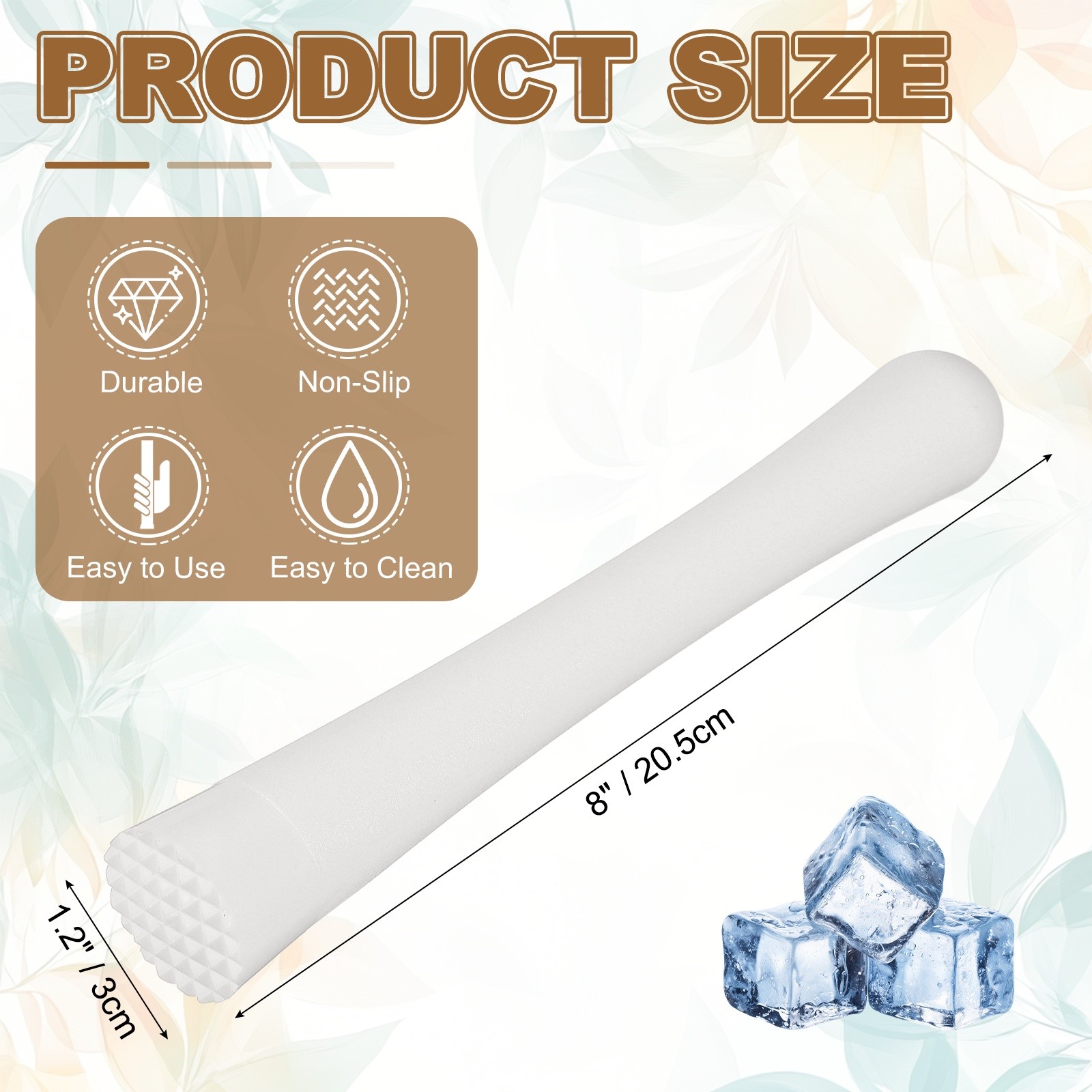 Cocktail Muddler, 8 Inch PP Drink Muddler, White (Thin)