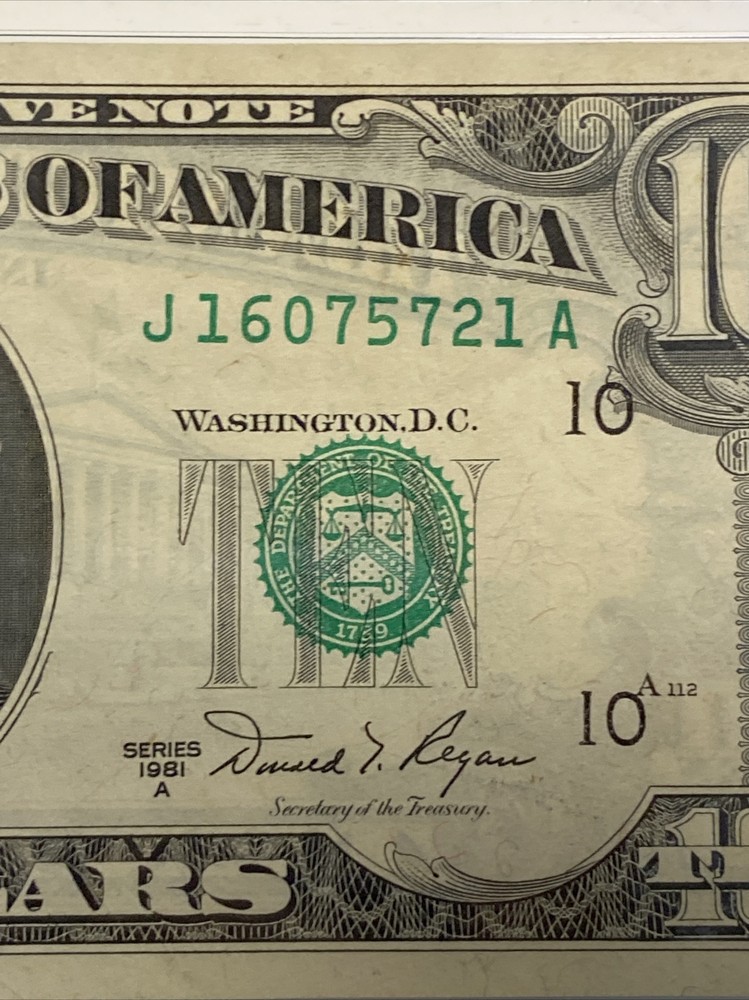 1981A $10 Dollar FRN PMG 55 Huge Misaligned Printed Fold Error UNC！Beautiful！！