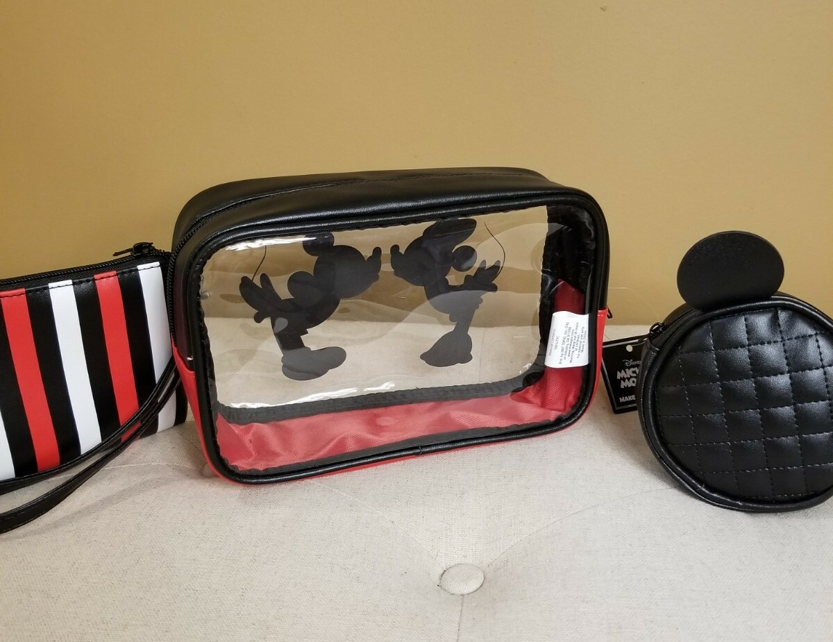 Disney Mickey Minnie Mouse Silhouette Kissing Cosmetic Makeup Bag Set NEW