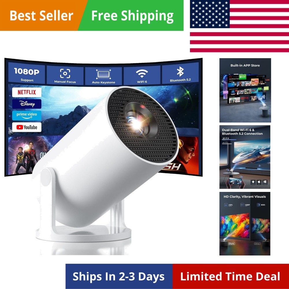 Mini Projector with WiFi and Bluetooth, Built-in Apps, Smart Portable Project...