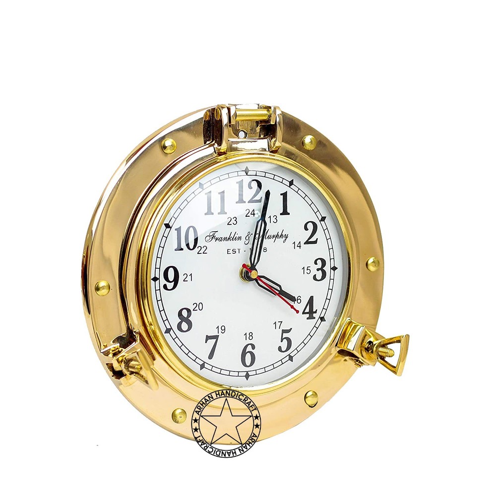 Solid Brass Nautical Navigation Marine Brass Porthole Wall Mounted Clock 17 MNJH