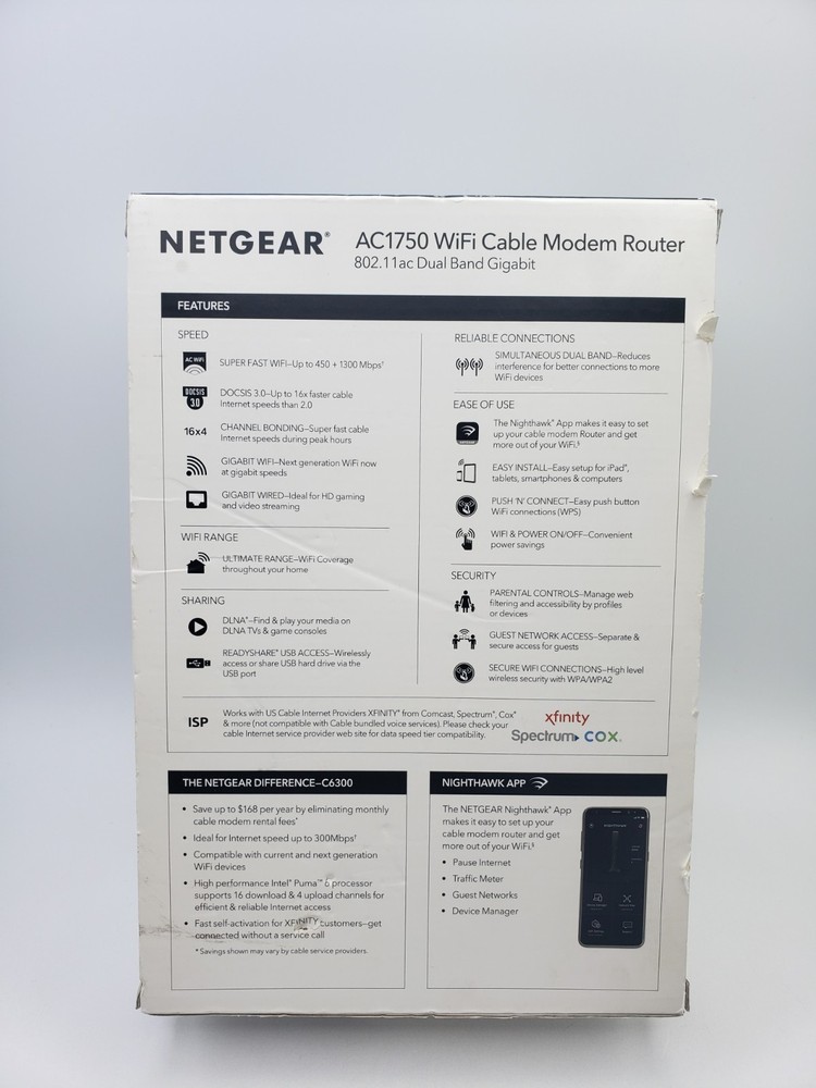 NETGEAR AC1750 Wi Fi Cable Modem Router Open Box!