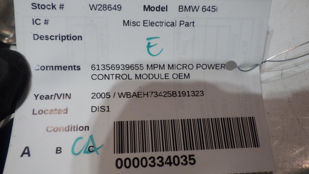 05 BMW 645i MPM MICRO POWER CONTROL MODULE 61356939655