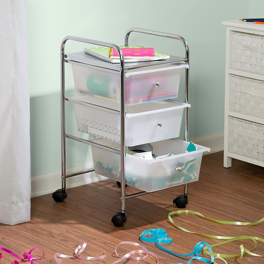 3-Drawer Plastic Storage Cart on Wheels,Silver