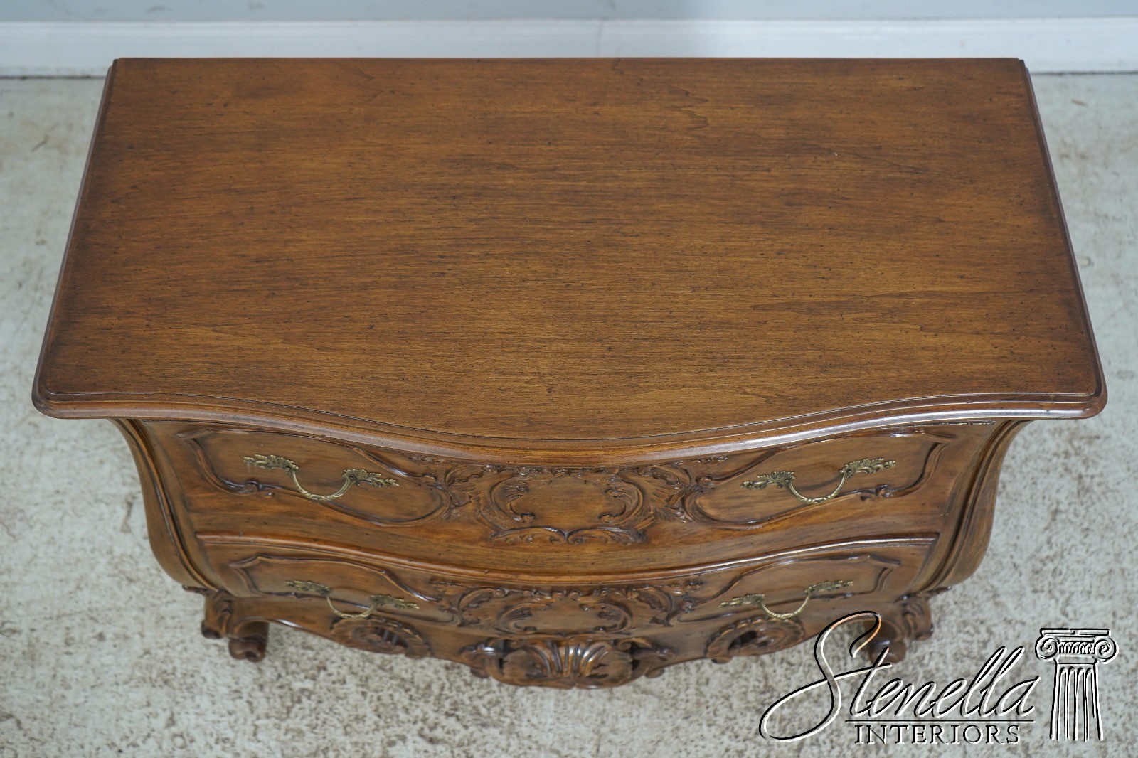 61893: Pair Italian Carved Walnut Finish Commodes Chests