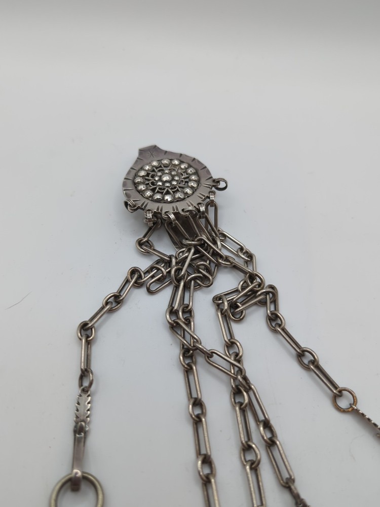 Antique Silver Plated Chatelaine With Original Attatchments Vintage Accessory