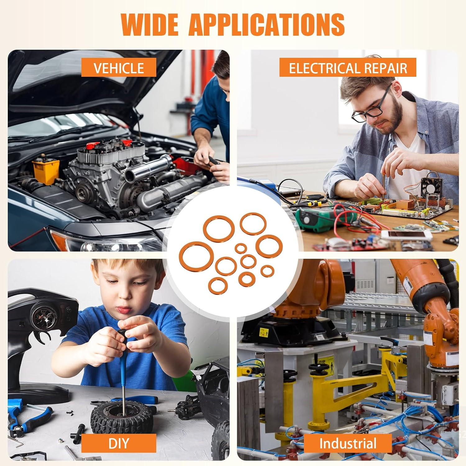 Oil Drain Plug Washer, 100 PCS Copper Crush Gasket Assortment Kit – 10 Different