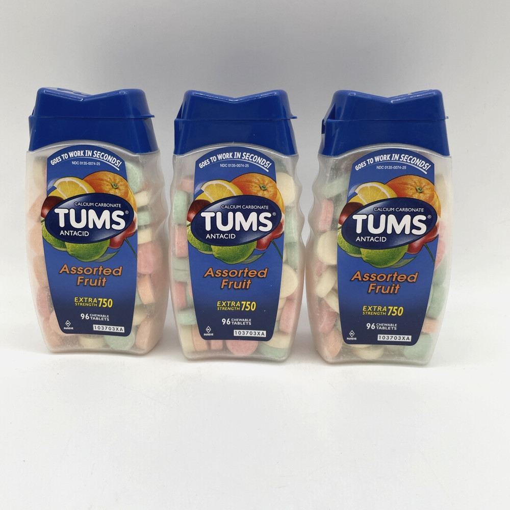 Tums Antacid Plus Calcium Supplement  Assorted Fruit 96 tabs 3 Pack