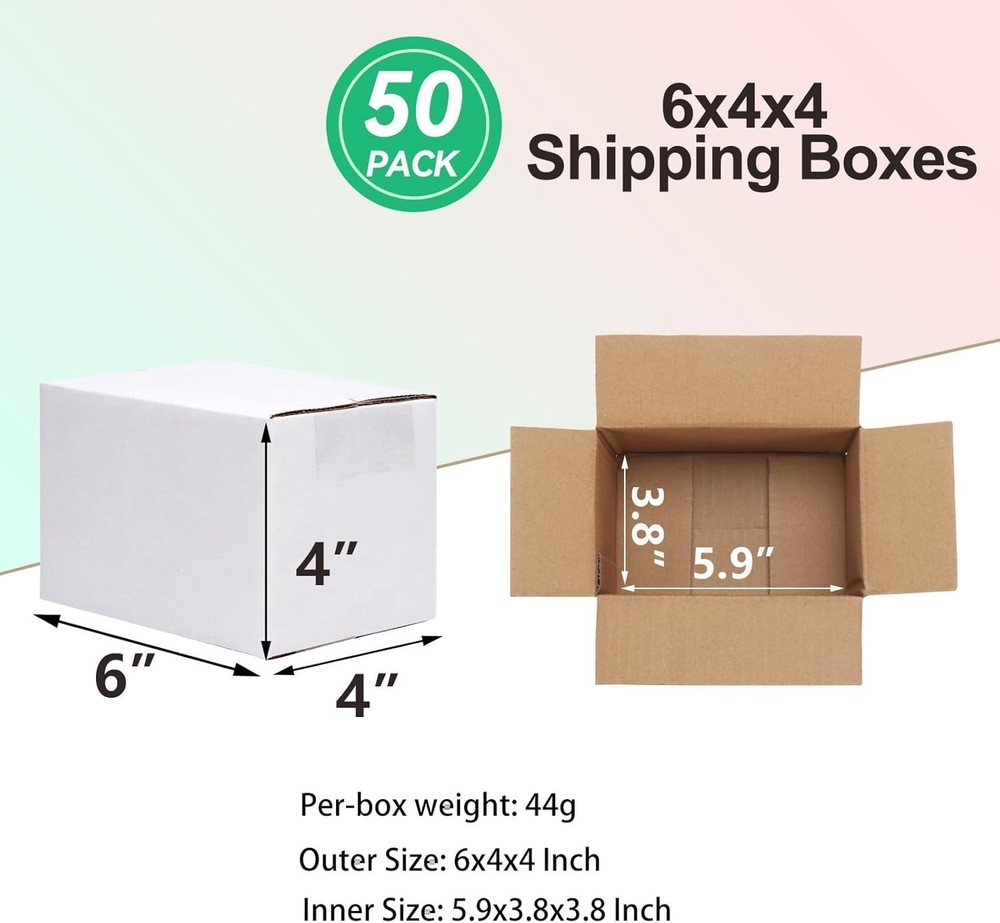 Clearance! 50 Pack 6x4x4 White Cardboard Boxes - Sustainable Packaging Solution