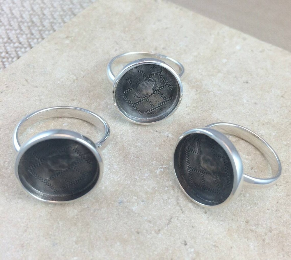Sterling Silver Ring Blank 15mm Round Bezel Cabochon Setting Adjustable Finding