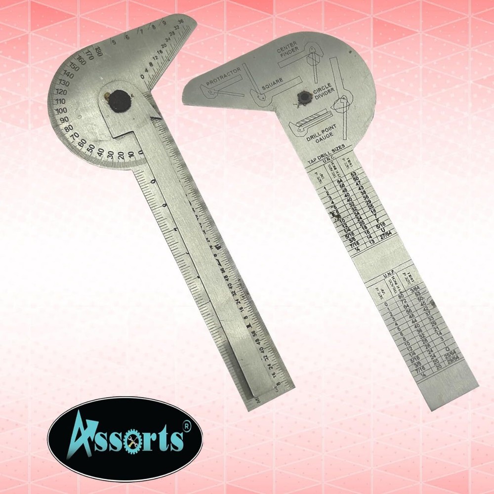 Multi Purpose Protractor Square Rule Centre Finder Divider Drill Point Gauge