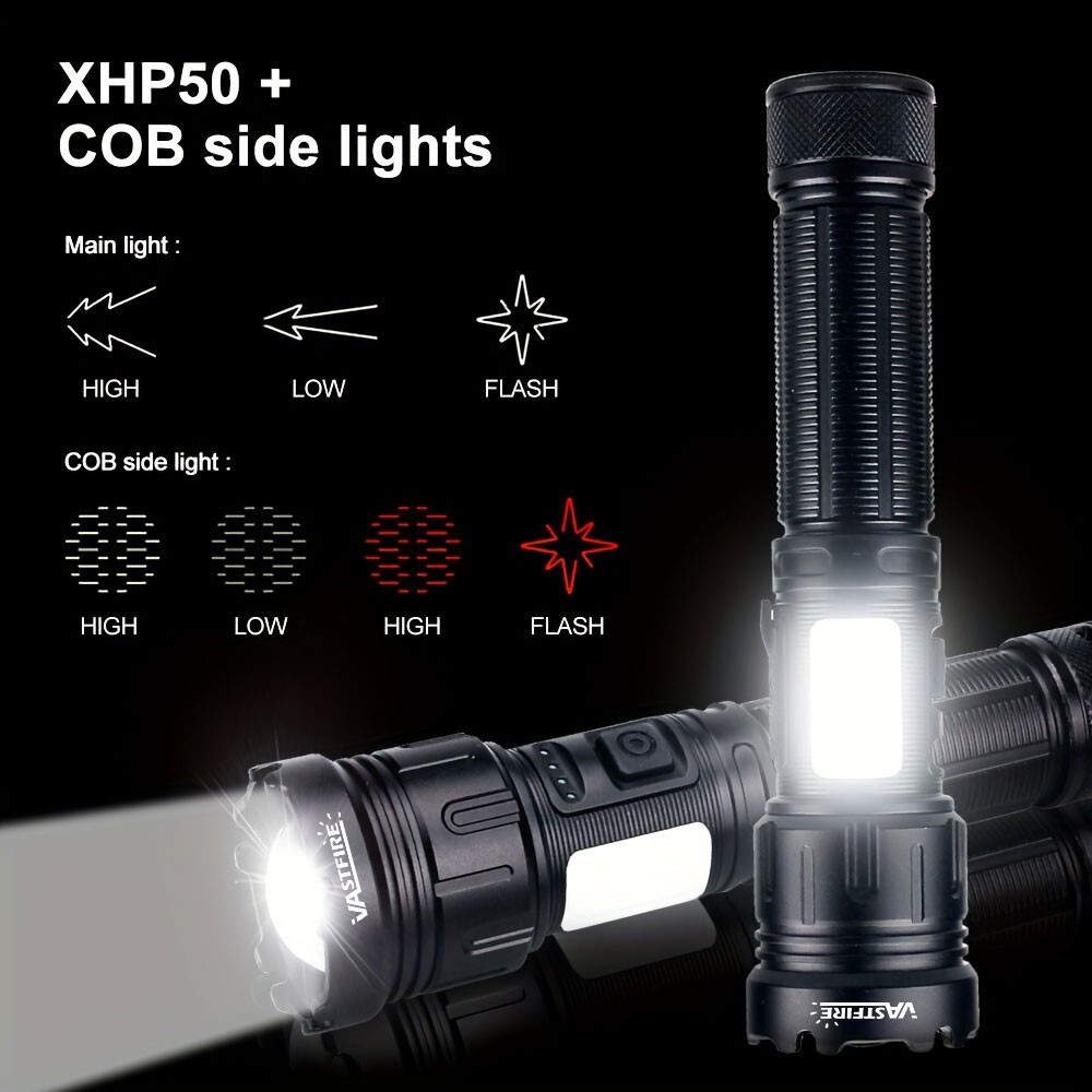2PCS 20W LED Torch Zoomable Flashlight USB Rechargeable COB Soft White/Red Light