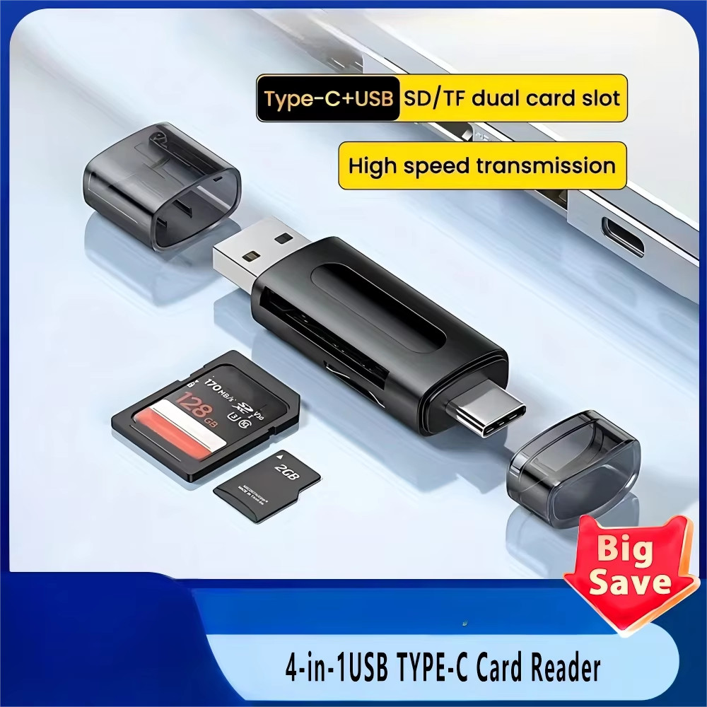 Mini SD TF Card 4-in-1 Multifunction USB Type-C Card Reader Compatible USB 2.0