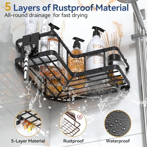Corner Shower Caddy, 5-Pack Adhesive Rustproof Stainless Steel 5pack Black