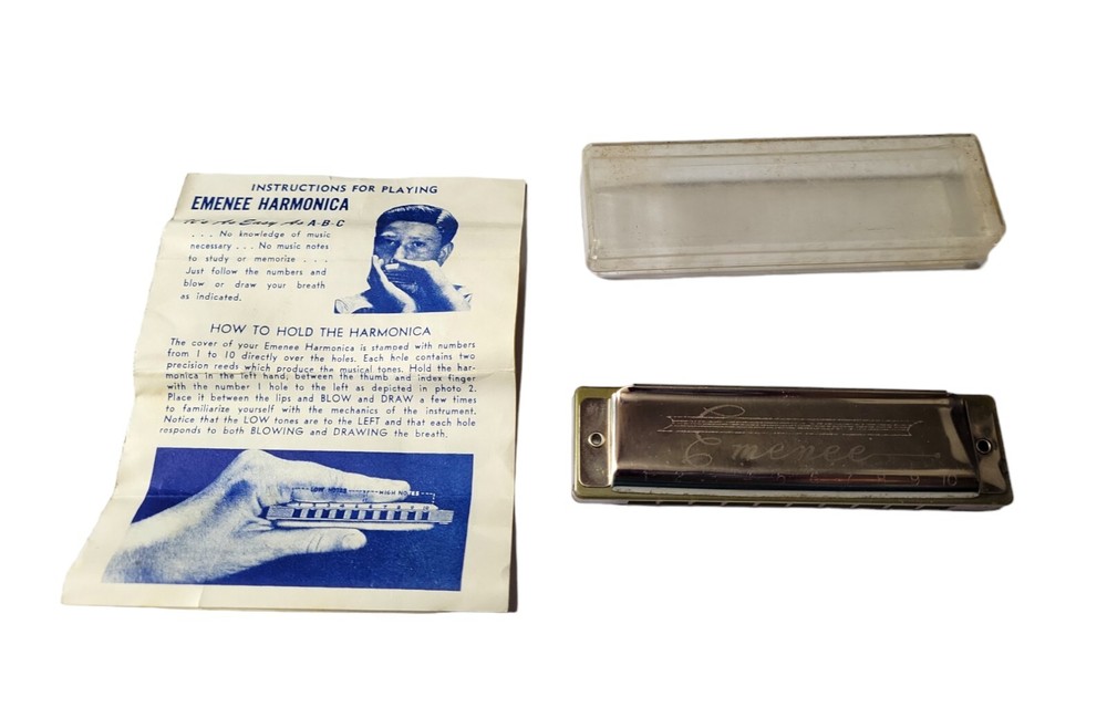 Emenee Harmonica Original Instructions For Playing Plastic Case Vintage