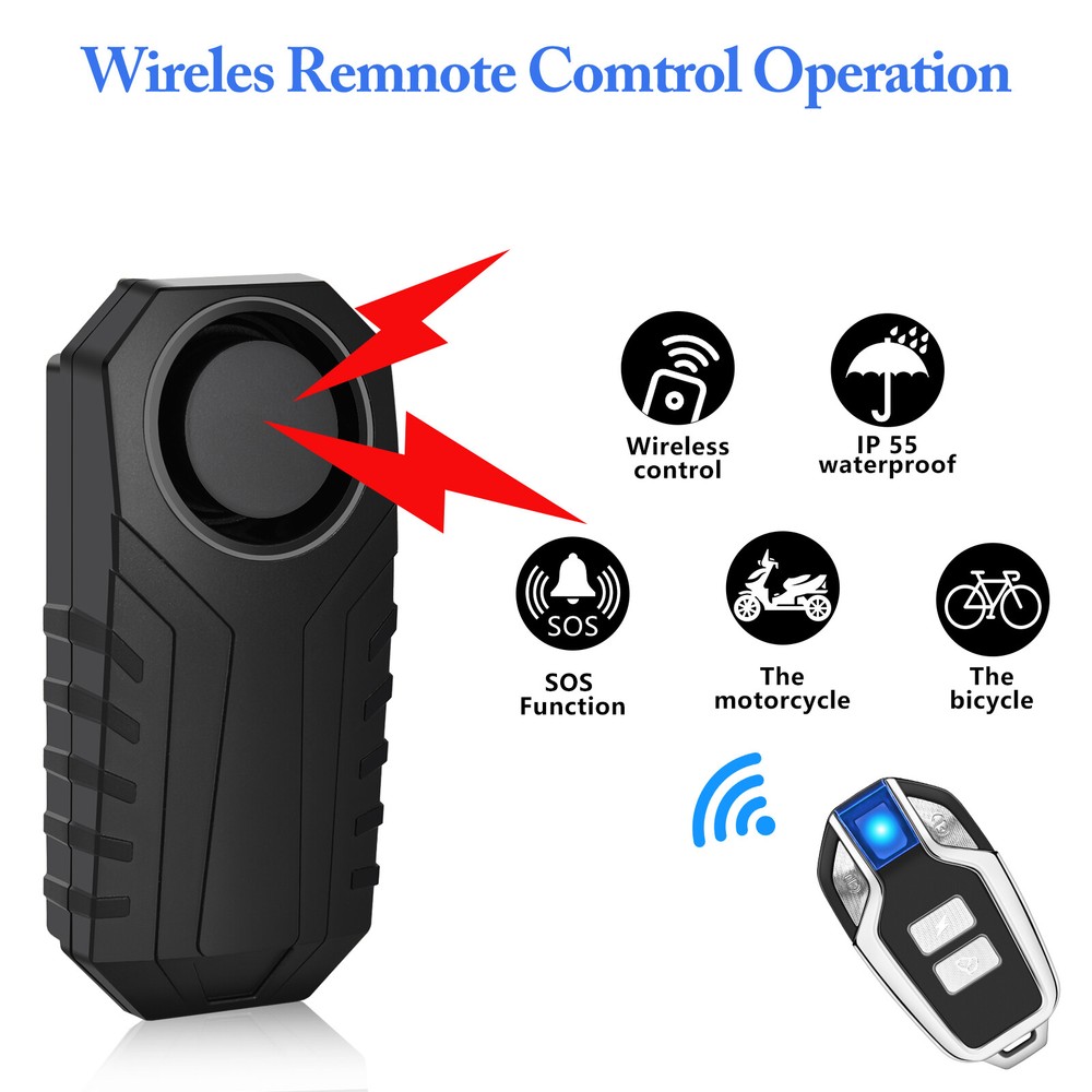 Wireless Bike Alarm, Security System with Remote Control, Anti-Theft