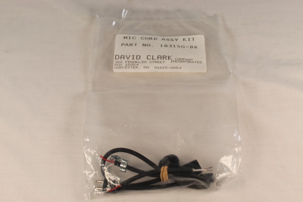 DAVID CLARK MIC CORD ASSY KIT P/N 18315G-06 (E-1)