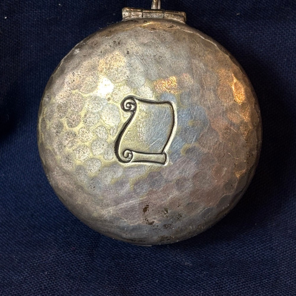 Antique Silverplate Compact Hammered Finish Round Mirrored Powder Box German