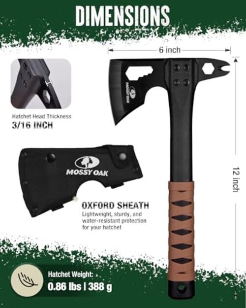 12" Camping Axe and Survival Hatchet with Sheath, Compact Outdoor Multitool