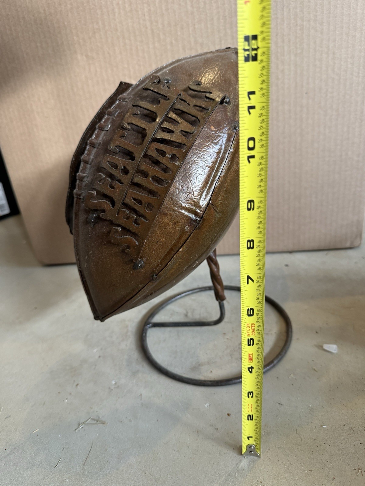 Seattle Seahawks Brass Metal Football With Stand Vintage Collectible RARE