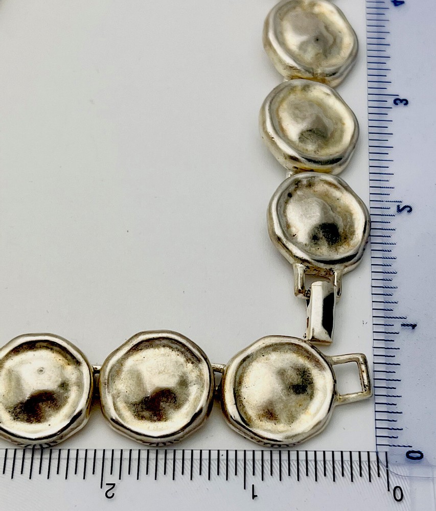 Vintage Matte Silver Tone Hammered Shield Necklace 16”